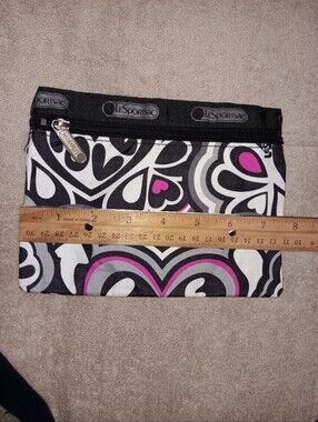 Lesportsac Black White Pink Heart-Pattern Zip Pouch